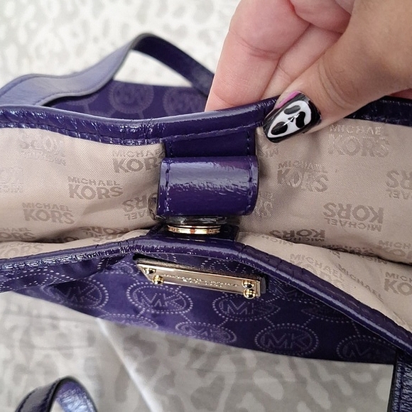 Purple & Gold Medium MK Monogram Dots Print Tote Bag - Picture 9 of 13